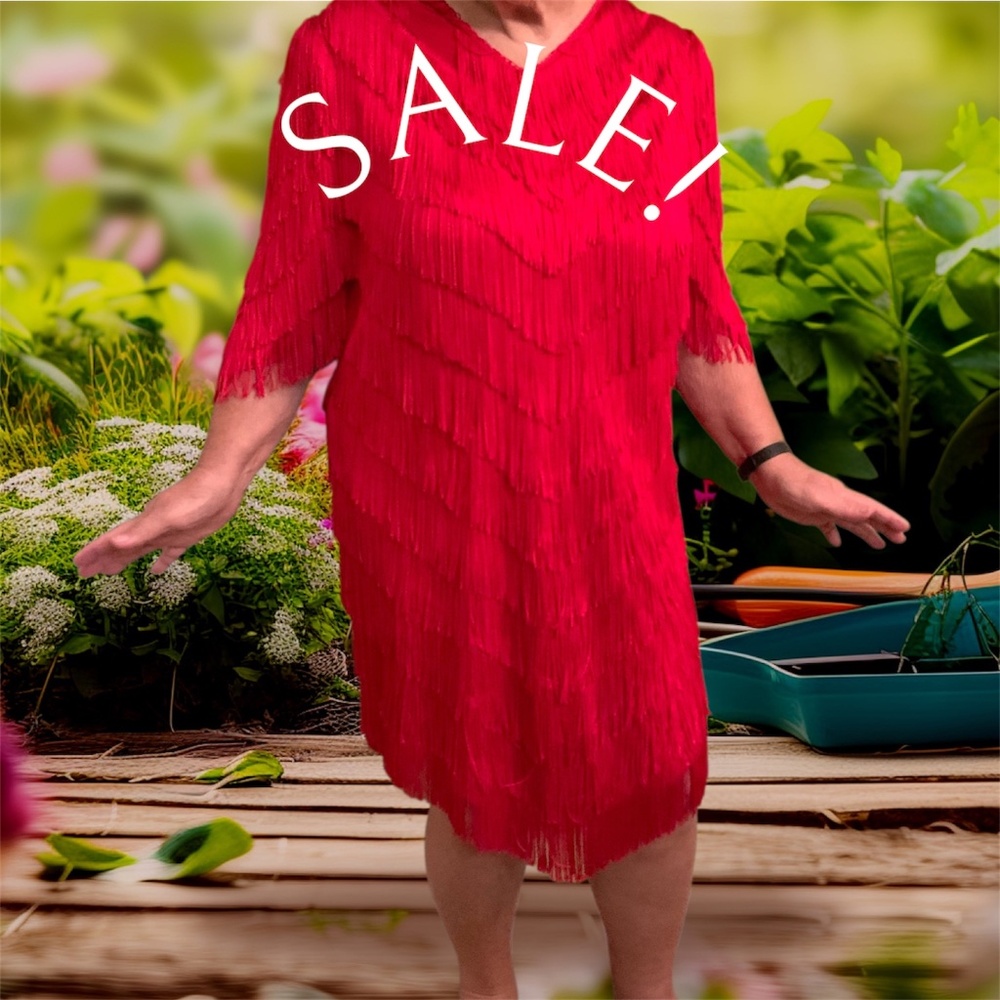 Vintage Red Flapper Style Twist Dress - size 16-18